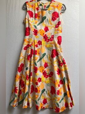 Dry Flower Sleeveless Floral Fit And Flare Midi Dress Tie Back Sz M